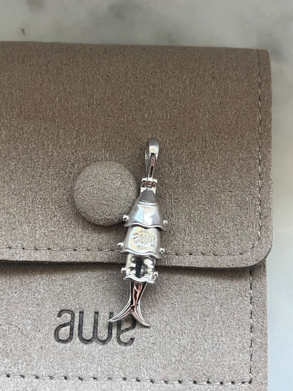 Awe Inspired Sterling Silver Segmented White Topaz Lucky Fish Pendant Charm - Picture 9 of 12